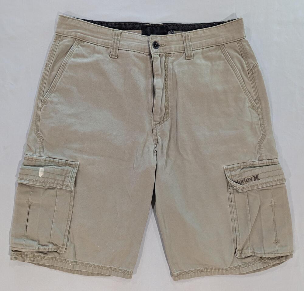 Hurley Shorts Mens 32 Beige Canvas Cargo Relaxed 12 Inseam Casual Surf Skate